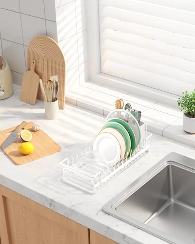 Expandable Dish Rack for Kitchen Counter (White / 14.0"-20.9" x 6.3" x 8.0")