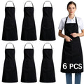 Bib Apron Unisex Black Aprons 6 Pockets Cooking Kitchen Apron for Chef