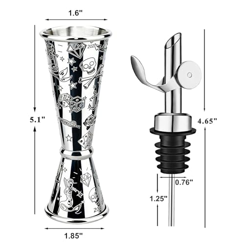 Jigger for Bartending (1 Jigger+ 2 Auto Flip Pourers / Printing Carving)
