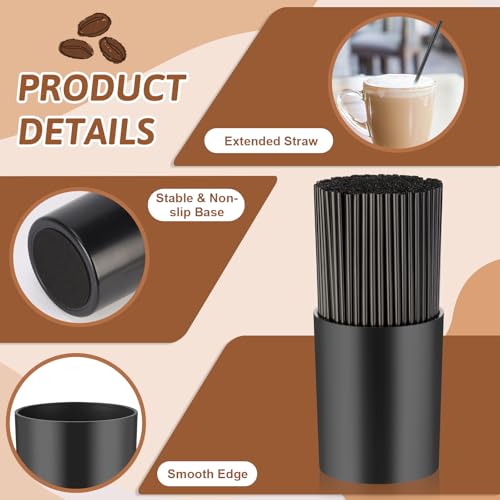200 Pcs Black Coffee Stirrer Sticks and Holder Set 7 Inch Plastic Coffee Stir Straws with Holder Cocktail Drink Stirrers Mixing Milk Cocktail Drinks Supplies for Coffee Bar Home Party (7 inch / Black)