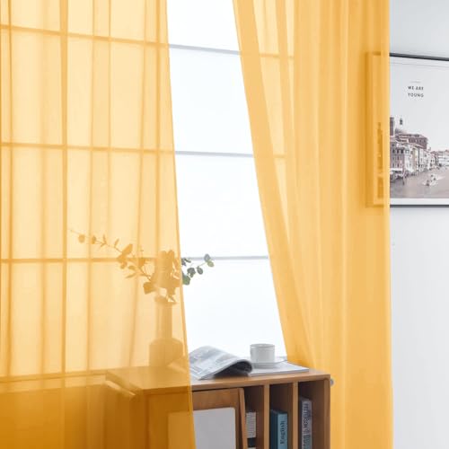 Basic Rod Pocket Sheer Voile Window Curtain Panels Sand 1 Pair 2 Panels 52 Width 63 Inch Long for Kitchen Bedroom Children Living Room Yard（Sand (Sand / 52"W x 63"L (Pack of 2))
