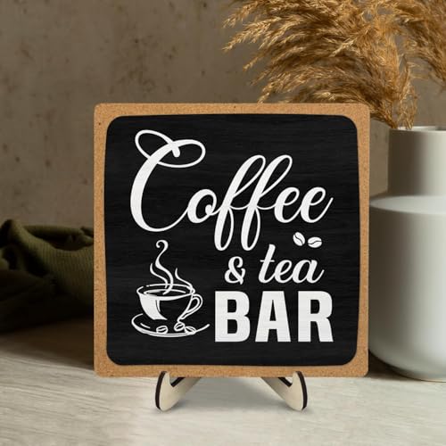 Coffee Bar Sign Plaque Decor (Black&Grown / 5.9 x 5.9 x 0.32 inches)