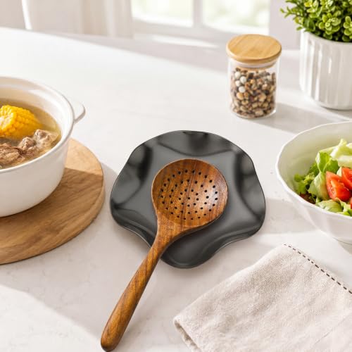 Stainless Steel Spoon Rest (1.Flower-Black)