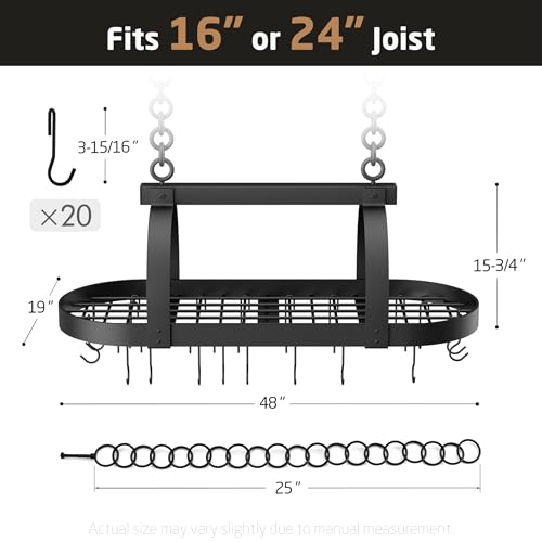 48 Inch Large Hanging Pot Rack (Black / 48-Inch)