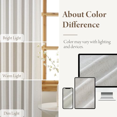 100% Blackout Cream White Pinch Pleated Linen Curtains for Bedroom (Pinch Pleated - Cream White / 40"W x 84"L (Pack of 2))