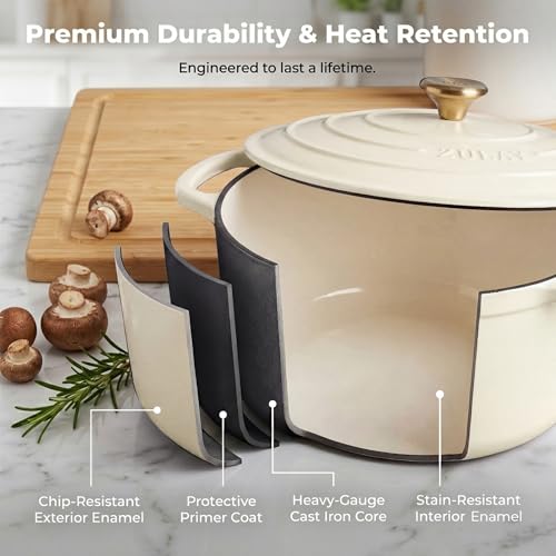 5 Quart Enameled Cast Iron Dutch Oven Pot with Lid (Ivory / 5 Quart)