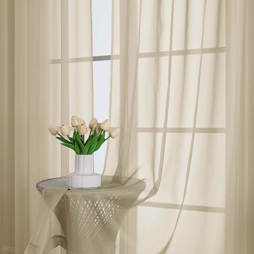 Taupe Sheer Curtains 63 Inch Length 2 Pcs (Taupe / 59"W x 63"L (Pack of 2))