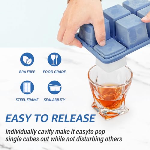 Large Silicone Ice Cube Trays with Lids (Purple+White+Blue)