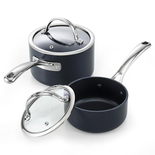 Classic 1 Quart and 2 Quart Nonstick Saucepan Set with Glass Lids (1+2 Quarts Set)