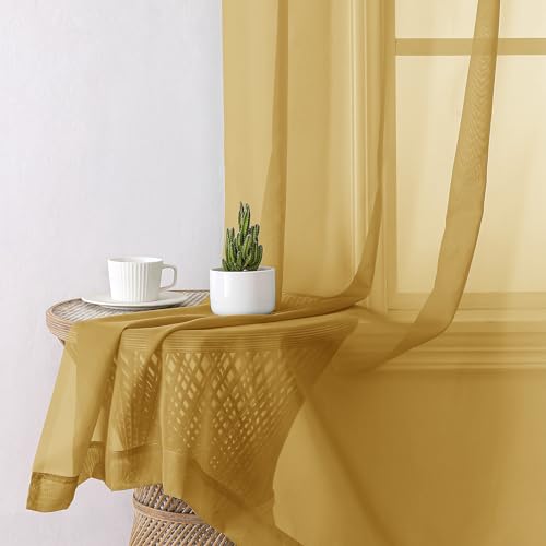 Gold Sheer Curtains 96 Inches Long 2 Panels (Gold / 42"W x 96"L (Pack of 2))