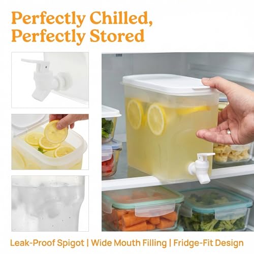 2 Pack 0.9 Gallon Fridge Beverage Drink Dispenser with Leak