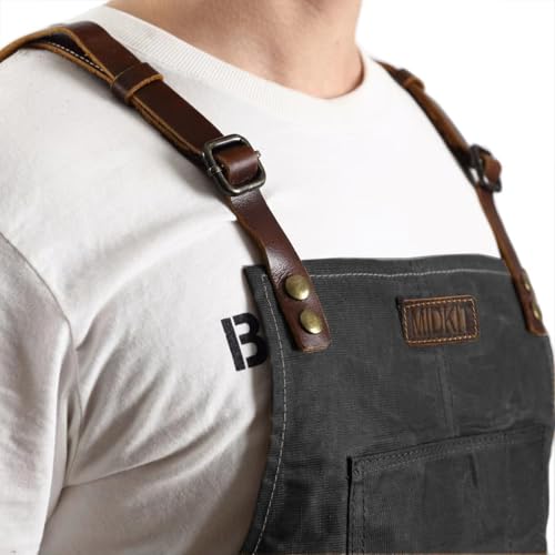 Chef & BBQ Apron for Men Waxed Canvas Workwear with Pockets (Black)