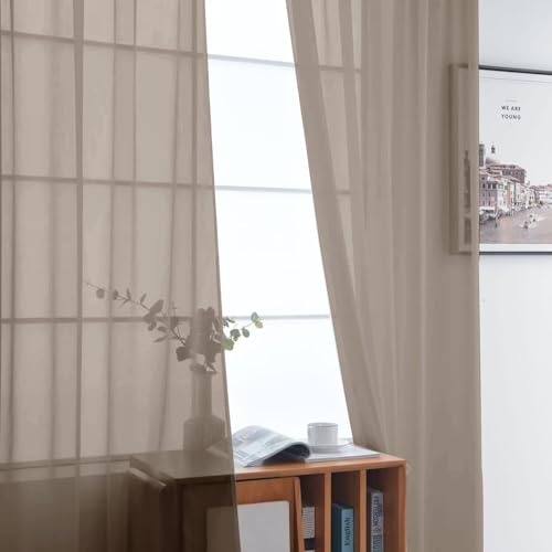 Basic Rod Pocket Sheer Voile Window Curtain Panels Taupe 1 Pair 2 Panels 52 Width 72 Inch Long for Kitchen Bedroom Children Living Room Yard（Taupe (Taupe / 52"W x 72"L (Pack of 2))