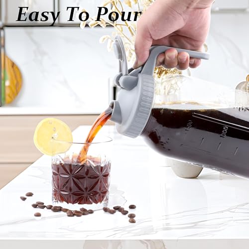 Cold Brew Coffee Maker 64 Oz Mason Jar Cold Brew Pitcher With Strainer 2 Set Half Gallon Wide Mouth Glass Iced Coffee Maker With Spout Lids 2 Quart Glass Pitcher For Fridge (64 oz 2-Pack)