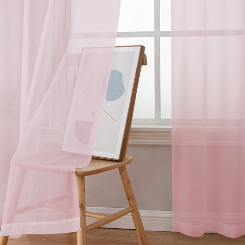 OWEINE Sheer Curtains 84 Inches Long 2 Panels Set (Blush / 42"W x 84"L (Pack of 2))