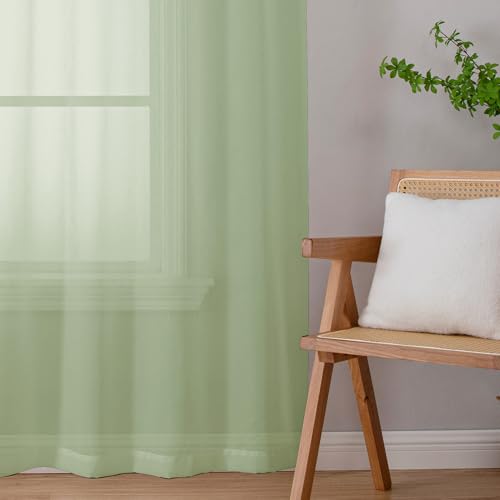 Light Green Sheer Curtains 63 Inch Length 2 Panels Set for Living Room (42"W x 63"L (Pack of 2) / Light Green)