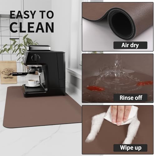 Coffee Mat Absorbent Hide Stain Rubber Backed Dish Drying Mat for Kitchen Counter (Brown / 16" x 24")
