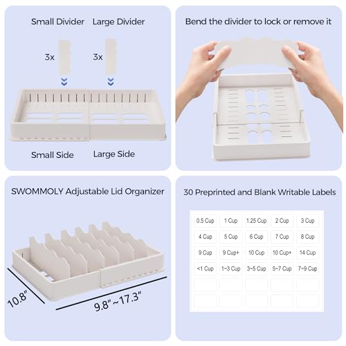 Expandable Food Container Lid Organizer for Kitchen Cabinet (Large)
