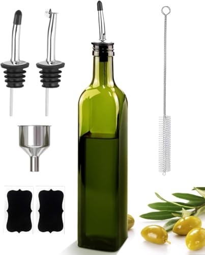 Glass Olive Oil Dispenser and Vinegar Dispenser Set with 2 Stainless Steel Pourers