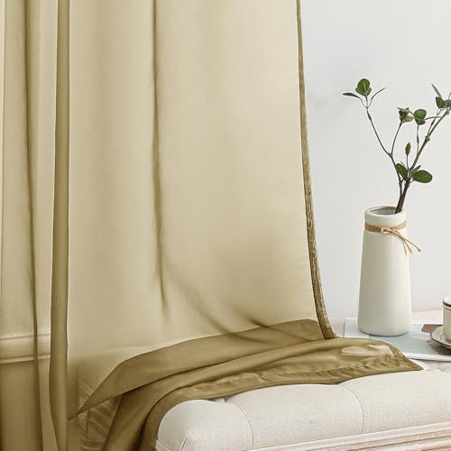 Dark Gold Sheer Curtains for Living Room 54X54 Inch 2 Panels (Dark Gold / 54"W x 54"L (Pack of 2))