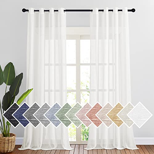 Linen Curtains Semi Sheer Flax Texture (52"W x 108"L (Pack of 2) / Ivory)
