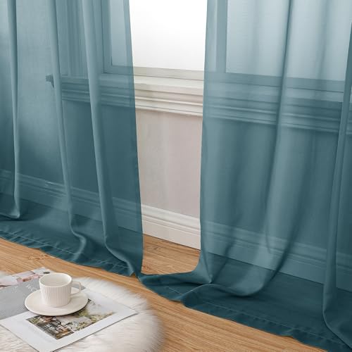 Dusty Blue Sheer Curtains 90 Inches Long 2 Panels Set (42"W x 90"L (Pack of 2) / Dusty Blue)