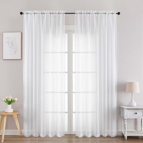 White Sheer Curtains 84 Inches Long 2 Panels (White / 59"W x 84"L (Pack of 2))
