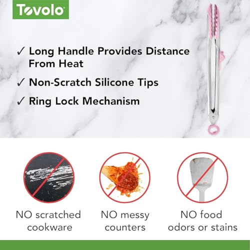 Tongs With Silicone Tips Easy Grip 13" Long Kitchen Tongs Stainless Steel Handle For Cooking (Pink Sorbet)