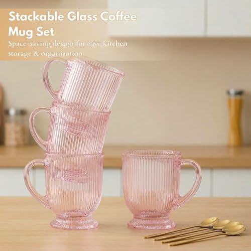 Pink Glass Coffee Mugs Set of 4 (Pink / Set of 4)