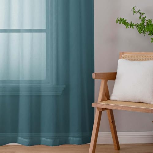 Dusty Blue Sheer Curtains for Bedroom Living Room 45 Inch Length 2 Panels (Dusty Blue / 42"W x 45"L (Pack of 2))