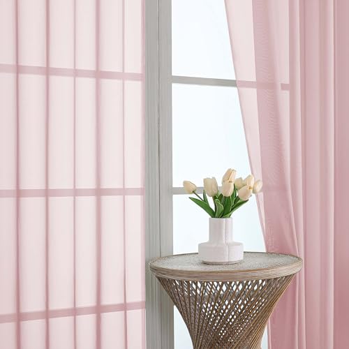 Blush Sheer Curtains 96 Inch Long 2 Panels for Living Room 59" Wide (Blush / 59"W x 96"L (Pack of 2))
