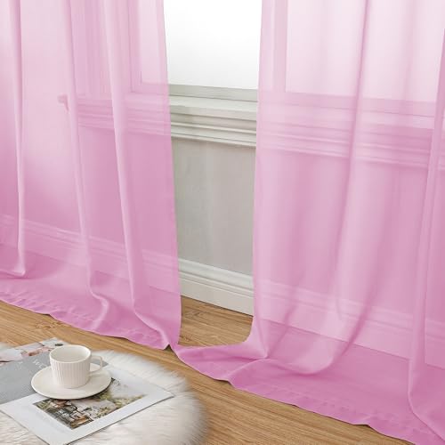 Light Pink Sheer Curtains 90 Inches Long 2 Panels Set (42"W x 90"L (Pack of 2) / Light Pink)