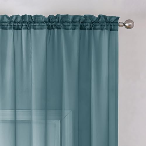 Dusty Blue Sheer Curtains 36 inches Long (40"W x 36"L (Pack of 2) / Dusty Blue)