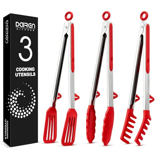 Kitchen Tongs for Cooking (Red / 12 inch)