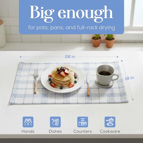 Kitchen Towels Set of 4 Dish Towels Blue n White Waffle Weave Cotton Hand Towels (Blue N White)