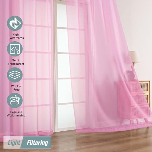 Light Pink Sheer Curtains for Window 72 inches Long 2 Panels Set (42"W x 72"L (Pack of 2) / Light Pink)