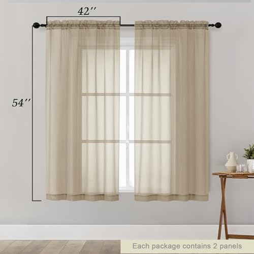 Sheer Taupe Curtains for Bedroom Living Room 54 Inch Length 2 Panels Set (Taupe / 42"W x 54"L (Pack of 2))