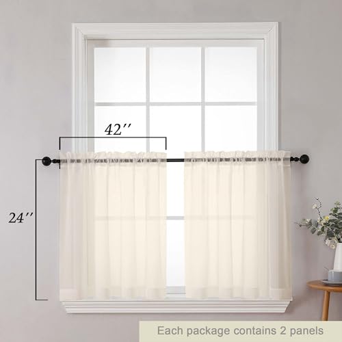 Kitchen Curtains 24 Inch Length Tier 2 Pieces (Cream / 42"W x 24"L (Pack of 2))
