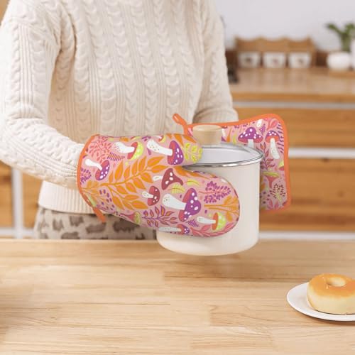 Mushroom Silicone Oven Mitts Pan Mats Set of 2 (Black3)