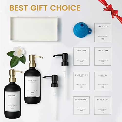 Glass Soap Dispenser for Kitchen (Black Bottle + Gold Pump + Black Pump)