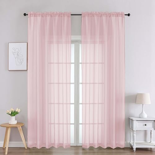Blush Pink Sheer Curtains 90 Inches Long 2 Panels (Blush Pink / 59"W x 90"L (Pack of 2))