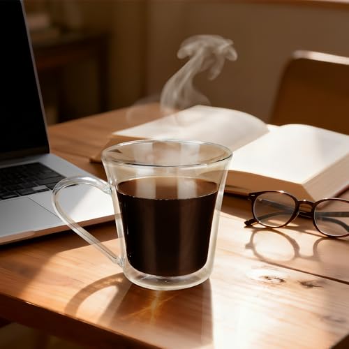 Wide Mouth Double Walled Glass Coffee Mugs (Clear mug-12oz)