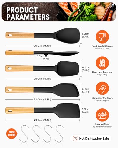 Silicone Spatula Spoon Set for Nonstick Cookwares (Black)