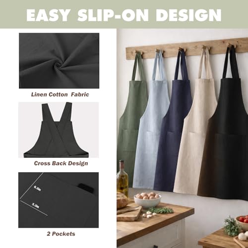 Apron for Women with Pocket Cotton Linen (Black / Small)