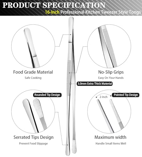 2 Pcs 16'' Tweezer Tongs (16+16inch / Silver)
