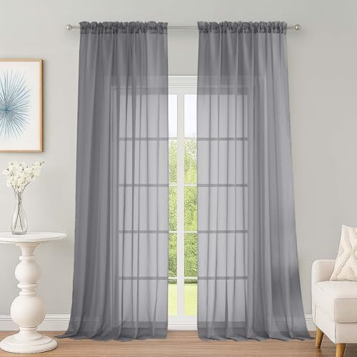 Grey Sheer Curtains 96 Inch Long 2 Panels for Living Room 59" Wide (Grey / 59"W x 96"L (Pack of 2))
