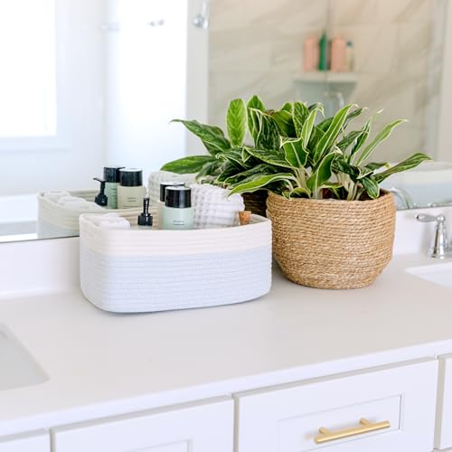 13.5”x8.5”x5.5” Rectangle Storage Baskets for Shelves 3 Pack (Off White & Mixed Blue / 13.5" x 8.5" x 5.5")