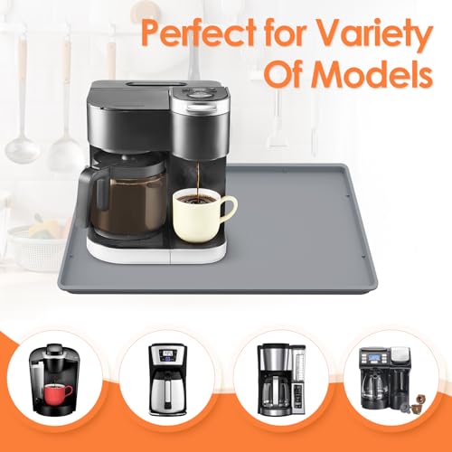 Silicone Coffee Maker Mat with Lip for Countertops (Grey / 19.7'' x 15'')