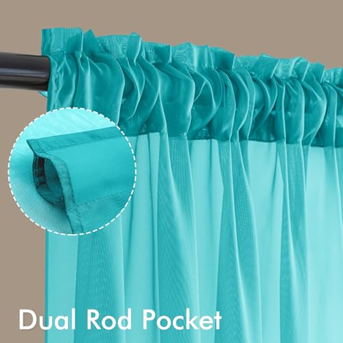 Turquoise Sheer Curtains 63 Inches Long 4 Panels 42 x 63 Inches (42"W x 63"L (Pack of 4) / Turquoise)
