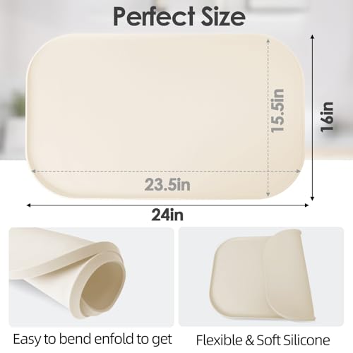 Silicone Coffee Maker Mat with Lip for Countertops (Cream White / 24'' x 16'')